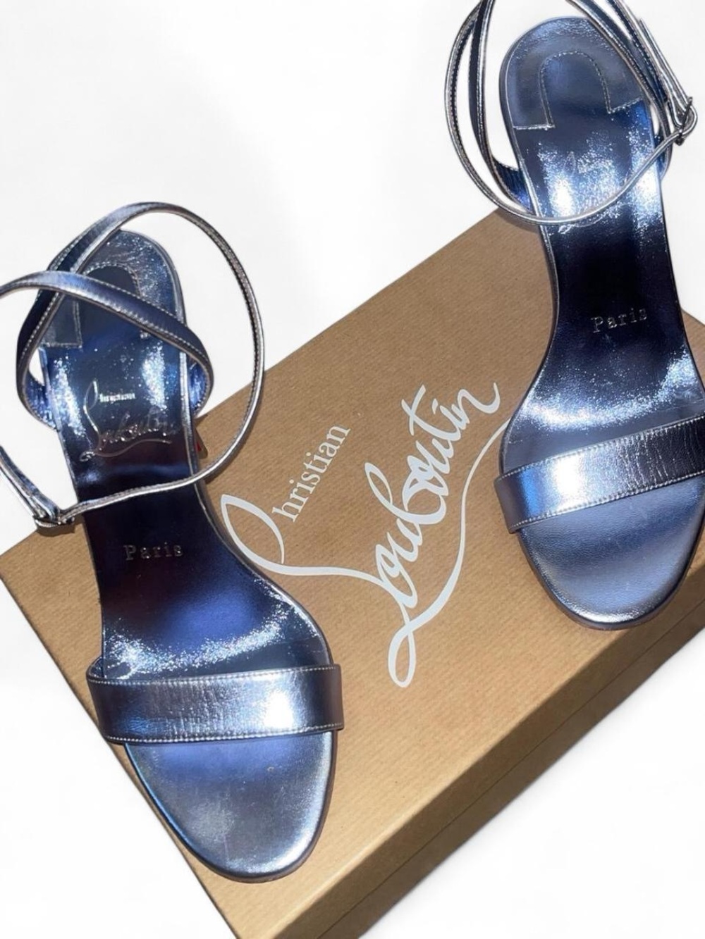 Christian Louboutin Metallic Blue Ankle-Strap Heels